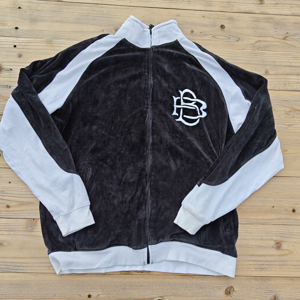 Vintage Badboy Mens Full Zip Jacket Size L Black White Flame Still Burns Hard